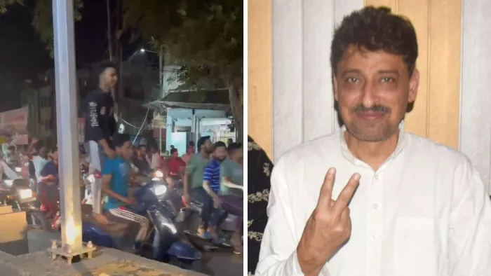 सड़क पर हुड़दंग मचाते और स्टंट करते इमरान मसूद समर्थक।