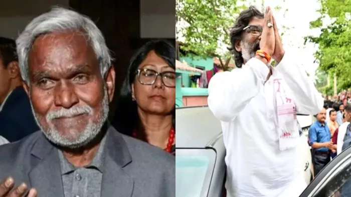 पूर्व मुख्यमंत्री चंपई सोरेन और मुख्यमंत्री हेमंत सोरेन। फाइल फोटो