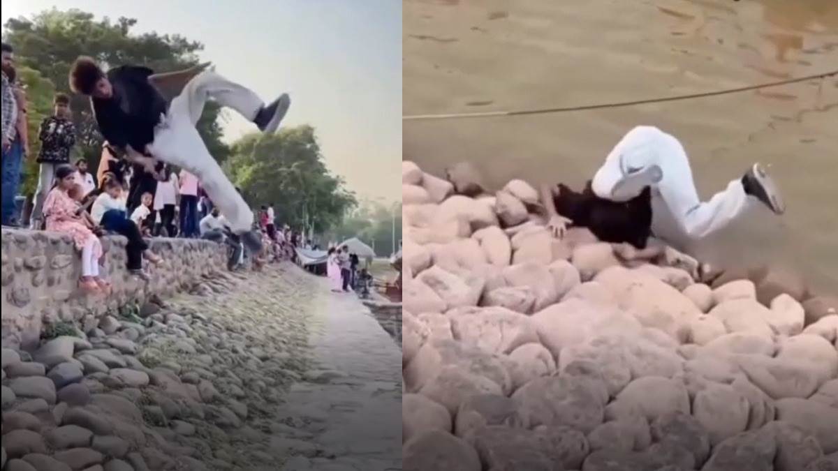 a young man fell into sukhna river while performing stunt in chandigarh video surfaced