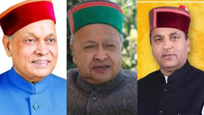 पूर्व सीएम प्रेम कुमार धूमल, स्वर्गीय वीरभद्र सिंह व जयराम ठाकुर।