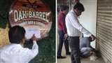 Bareilly Municipal Corporation sealed the bar: चौकी चौराहा स्थित बार पर कार्रवाई करते नगर निगम के अधिकारी। जागरण