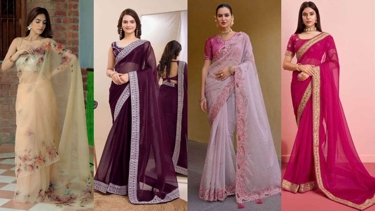 ट्रेंडी Organza Fabric Sarees ने किया कमाल, मात्र ₹999 की रेंज में खाली किया पूरा बाजार, औरतों में हो रही भागमभाग