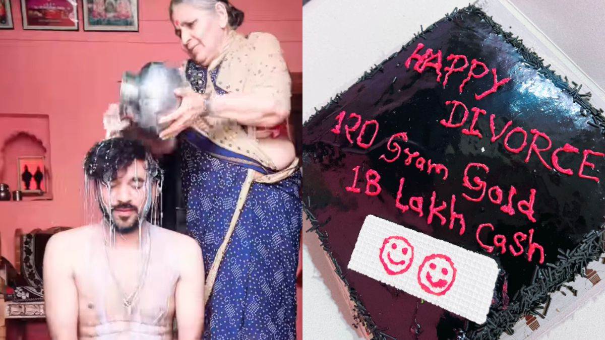 divorce celebration man celebrates divorce with cake and milk bath