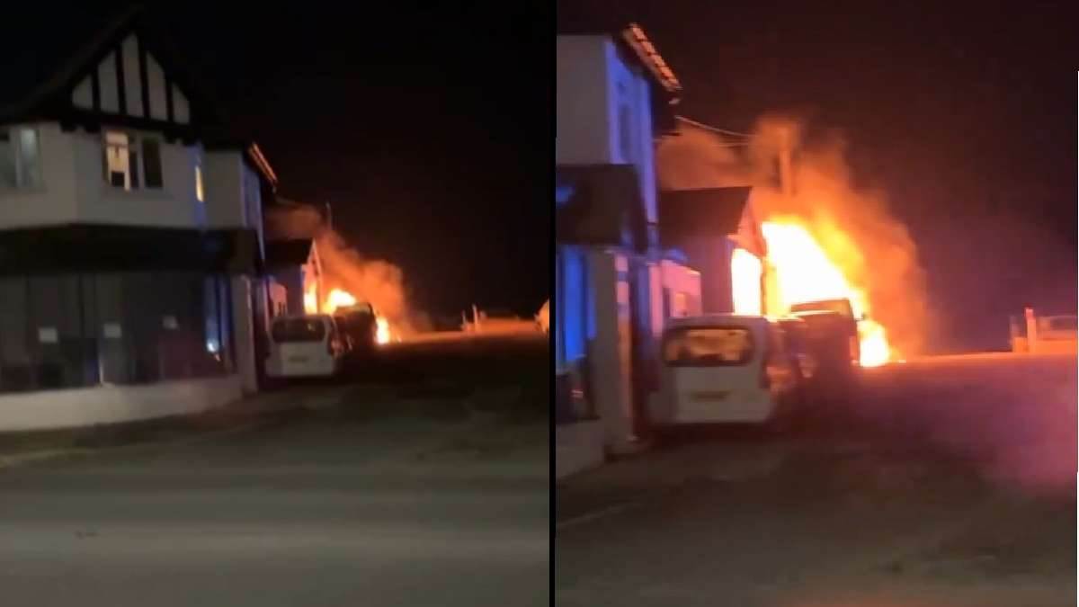 uk england mosque set on fire by 2 masked man hate crime suspected police investigate