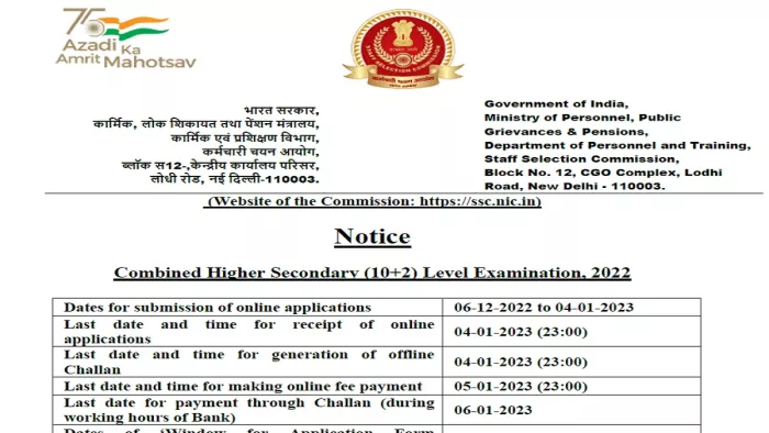 एसएससी सीएचएसएल नोटिफिकेशन 2022-2023 में जारी, करीब 4500 वेकेंसी।