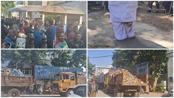 प्रदर्शन पर उतरे नगर निगम यूनियन कर्मचारी, पक्की भर्ती की मांग को लेकर कर रहे धरना