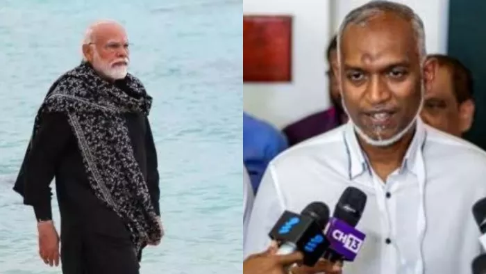 प्रधानमंत्री नरेन्द्र मोदी (बाएं) और मालदीव के राष्ट्रपति मोहम्मद मुइज्जू (दाएं)