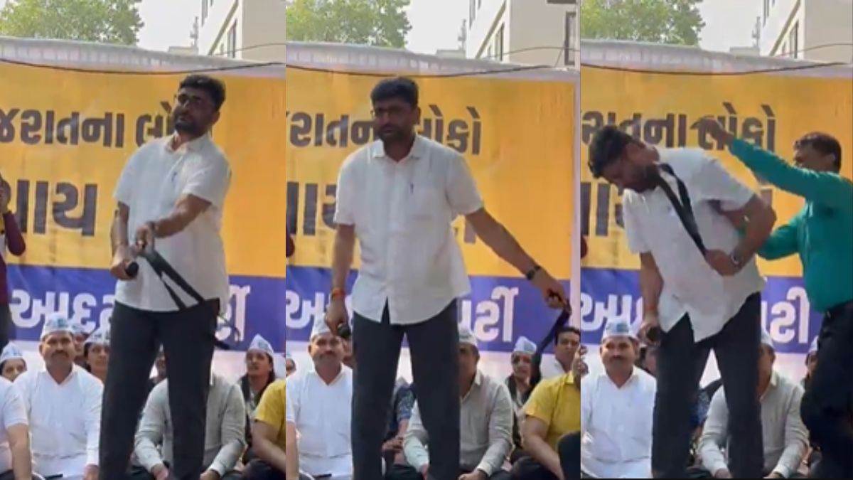 gujarat aap leader gopal italia started hitting himself with belt in the middle of the meeting know the reason