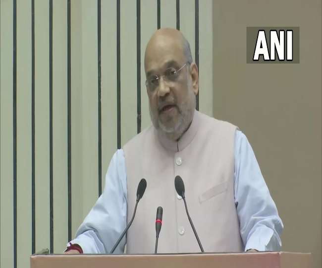 क्षमता निर्माण पर वार्षिक सम्मेलन को संबोधित करते अमित शाह। (फोटो-एएनआइ)