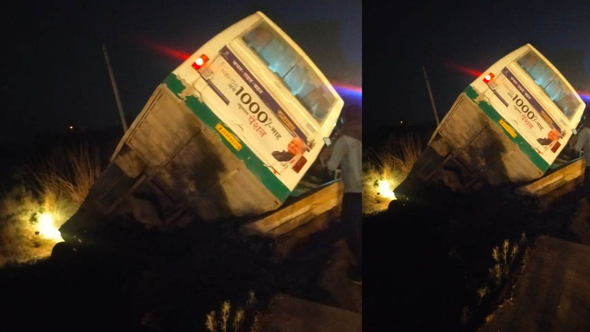 ncr rajasthan roadways bus going to jaipur landed in the canal about a dozen passengers injured