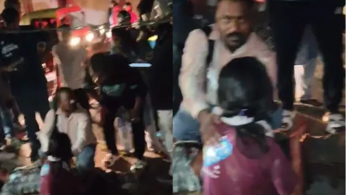 घटना के बाद मौके पर इकट्ठा हो गए लोग। फोटो- वीडियो ग्रैब