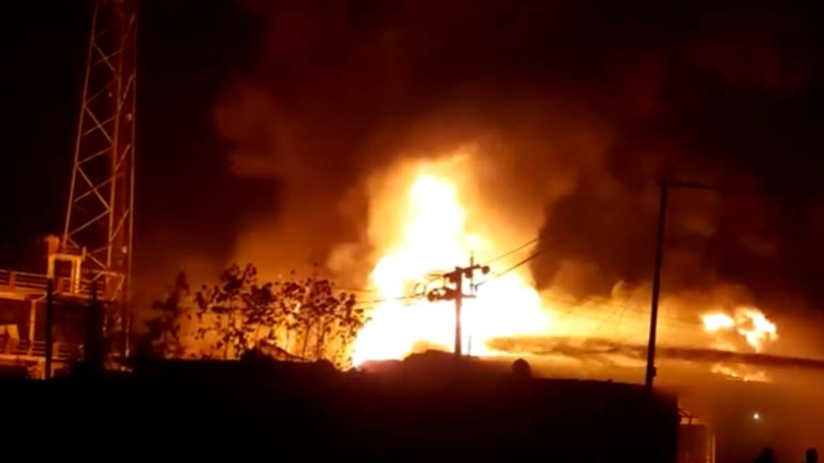 massive fire engulfs chemical factory in haridwar ibrahimpur village one injured fire fighting ops underway