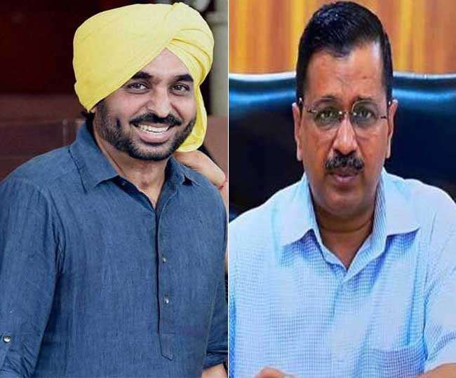 पंजाब आप के प्रधान भगवंत मान और आप के राष्ट्रीय संयोजक अरविंद केजरीवाल की फाइल फोटो।
