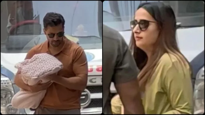 नन्ही परी को अस्पताल से लेकर निकले वरुण (Photo Credit: Instagram)