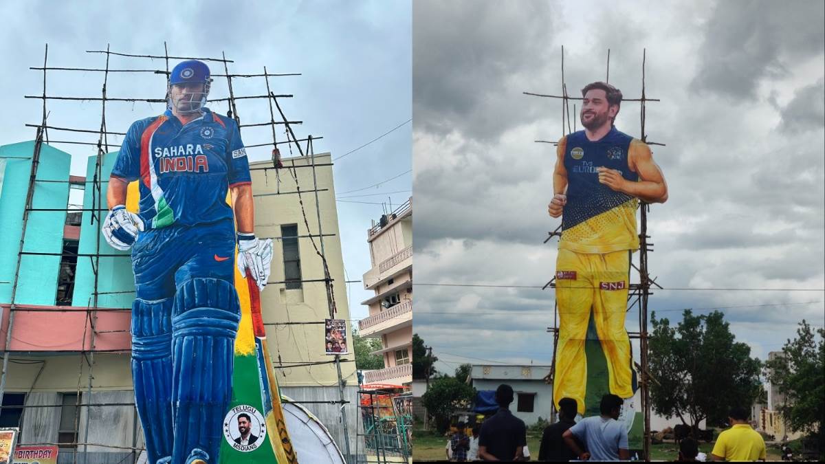 fans made cutout in hyderabad and andhra pradesh to celebrate ms dhoni 42nd birthday