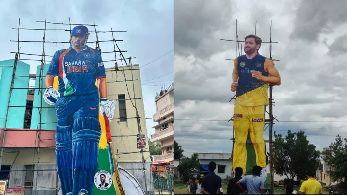 hyderabad and Andhra Pradesh made MS dhoni cut out to celebrate 42nd birthday. Image Twitter