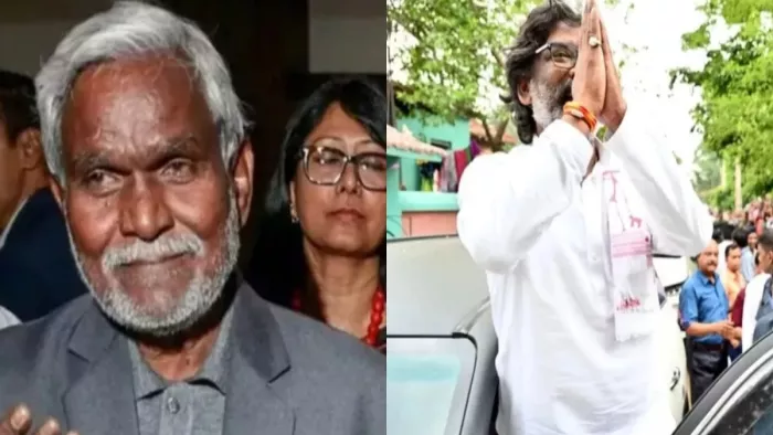 निर्वतमान मुख्यमंत्री चंपई सोरेन और मुख्यमंत्री हेमंत सोरेन। फाइल फोटो