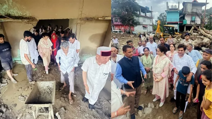 मंडी में प्रभावित इलाकों का दौरा करती कंगना रनौत (फोटो क्रेडिट- एजेंसी)