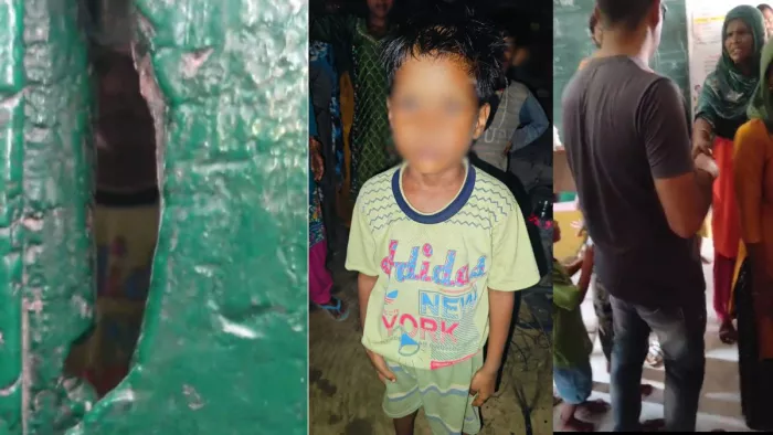 छह साल के बच्चे को कमरे में बंद कर घर चली गई अध्यापिका। वीडियो से निकाली तस्वीर।