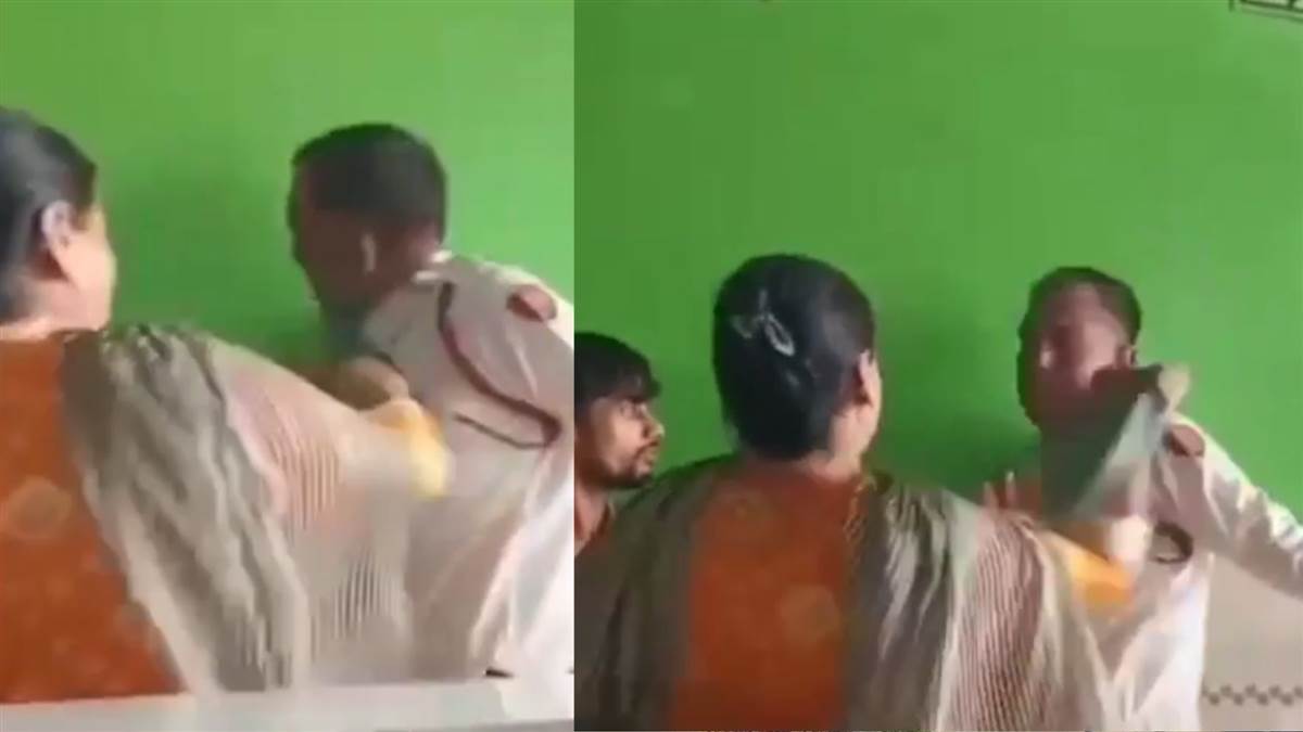 ncr faridabad oyo video woman beats traffic policeman with slippers in oyo hotel in faridabad