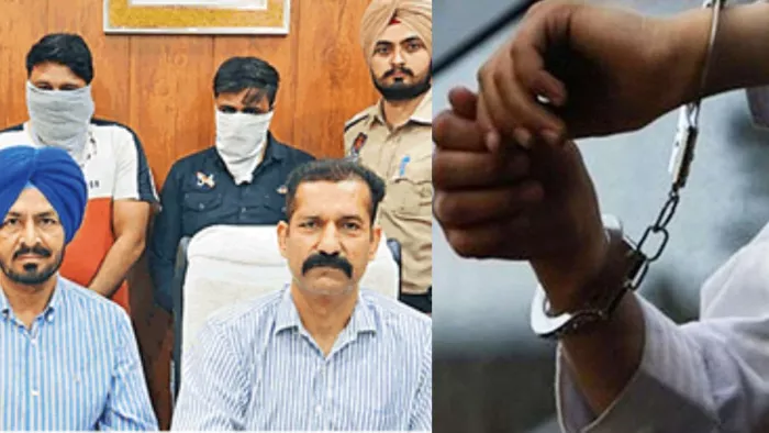 नशीली गोलियां व ड्रग मनी समेत पकड़े आरोपितों के साथ पुलिसकर्मी l (जागरण)