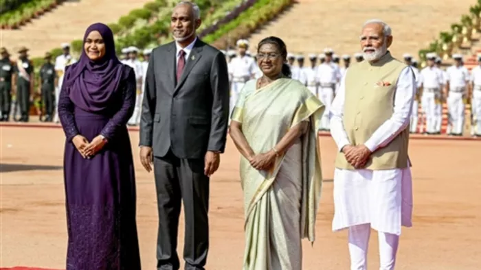 Maldives President Muizzu india visit भारत में हुआ मुइज्जू का स्वागत।