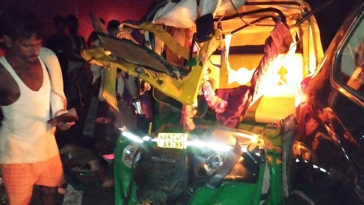 a horrific collision between a scorpio and an auto in nokha rohtas three killed two injured
