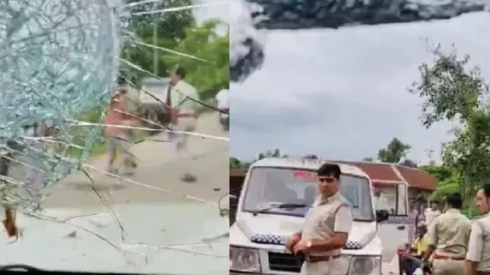 बाढ़ का हाल जानने पहुंचे भाजपा नेताओं पर हमला।