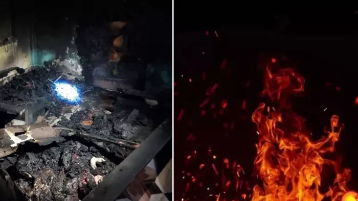 शार्ट सर्किट से कुठेड़ा के एक रिहायशी मकान में लगी आग।