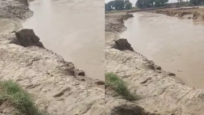 बीएसएफ चौकी के पास पाकिस्तान की ओर से खेतों में भरने लगा पानी (फोटो: जागरण)