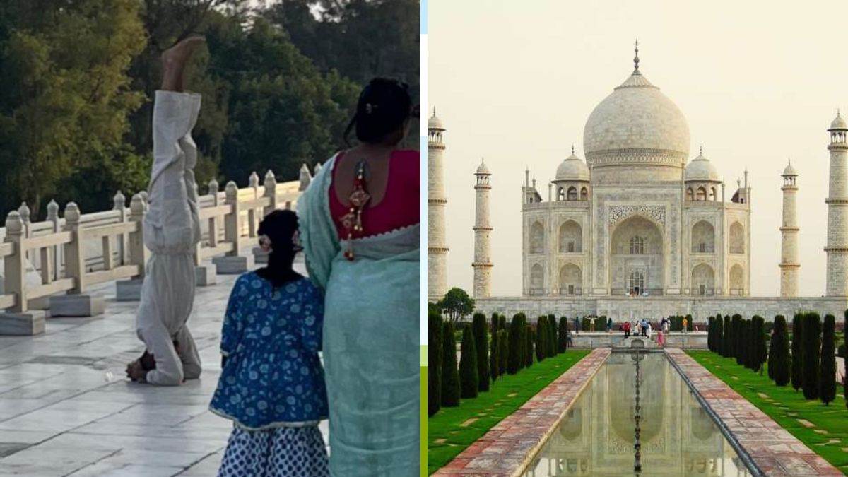 tourist did yoga on the main dome of taj mahal video went viral asi asked for report