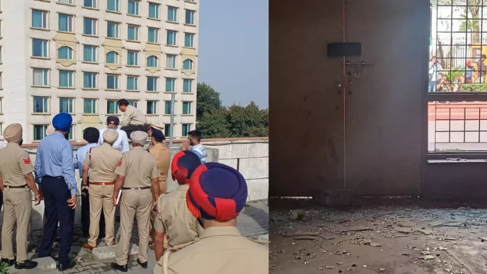 हेरिटेज स्ट्रीट स्थित सारागढ़ी पार्किंग की छत पर जांच करते हुए डीसीपी परमिंदर सिंह भंडाल।