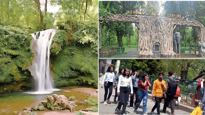 Corbett Falls Ramnagar: सुरम्य वातावरण में पहाड़ी से गिरता झरना पर्यटकों को अपनी ओर आकर्षित करता है।