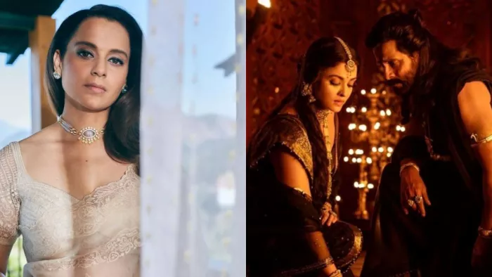 File Photo of Kangana Ranaut (Left) and Still Image of Aishwarya Rai and Chiyaan Vikram (Right)