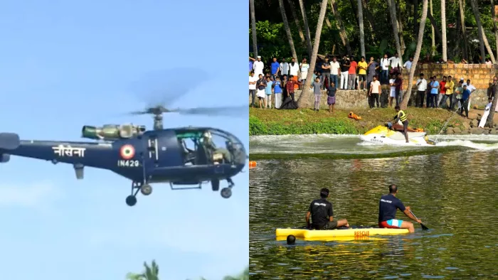 केरल में नाव पलटने से 22 लोगों की मौत, रेस्क्यू में जुटा चेतक हेलीकॉप्टर (फोटो एएनआइ-एपी)