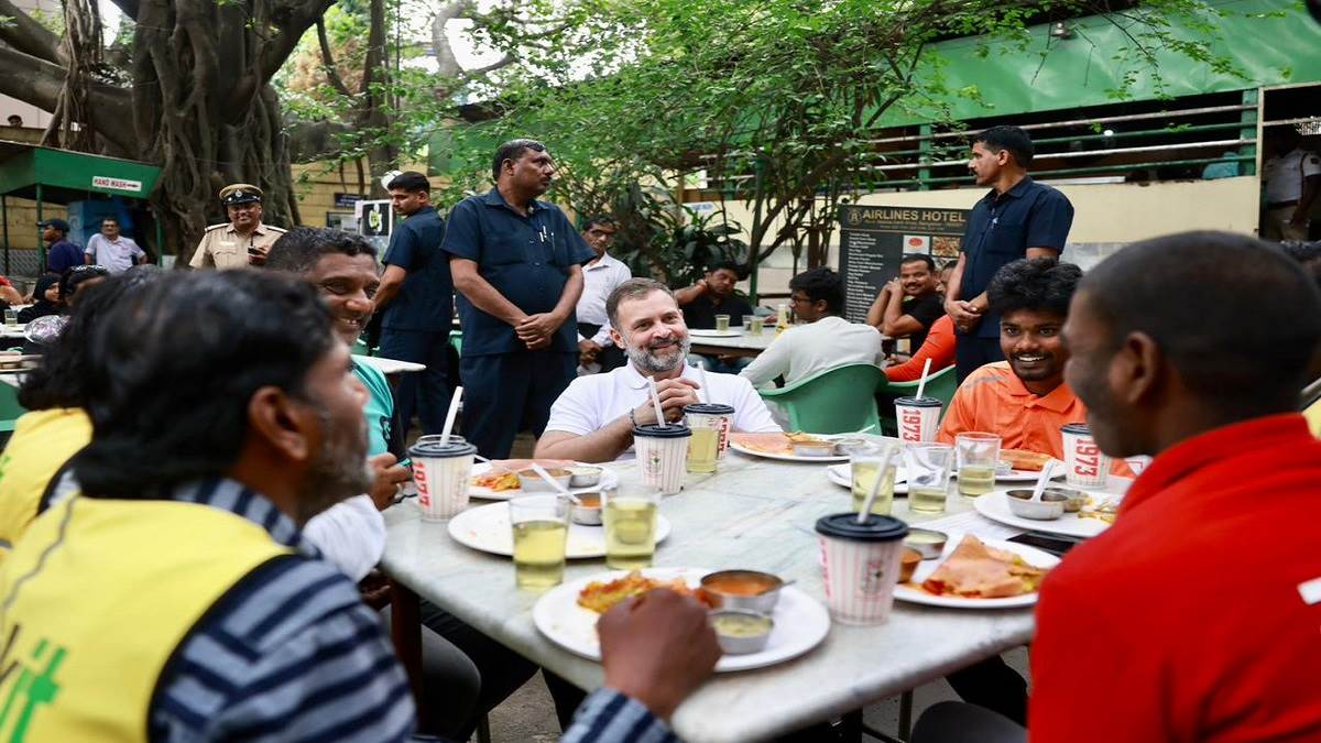 rahul gandhi with gig workers in bengaluru shares masala dosa and coffee with them