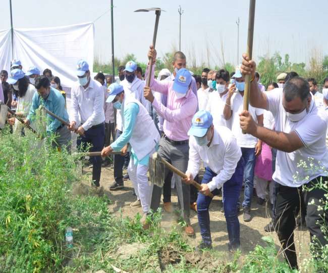 मंडलायुक्त ने किया नदी पर श्रमदान: फोटो- जागरण