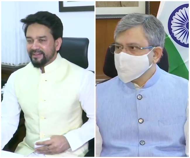 अनुराग ठाकुर ने सूचना और प्रसारण व अश्विनी वैष्णव ने रेल मंत्री का कार्यभार संभाला।