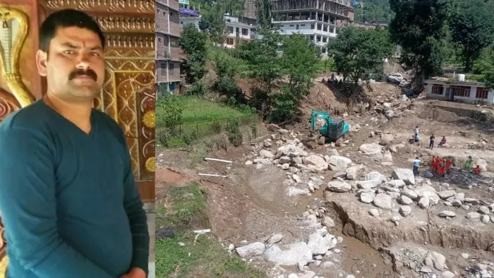 करसोग से बाढ़ में बहे ललित कुमार का फाइल फोटो व इस जगह बाढ़ बहा ले गई थी।