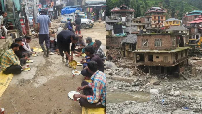 सराज हलके के थुनाग में सड़क पर बैठ खाना खाते आपदा प्रभावित