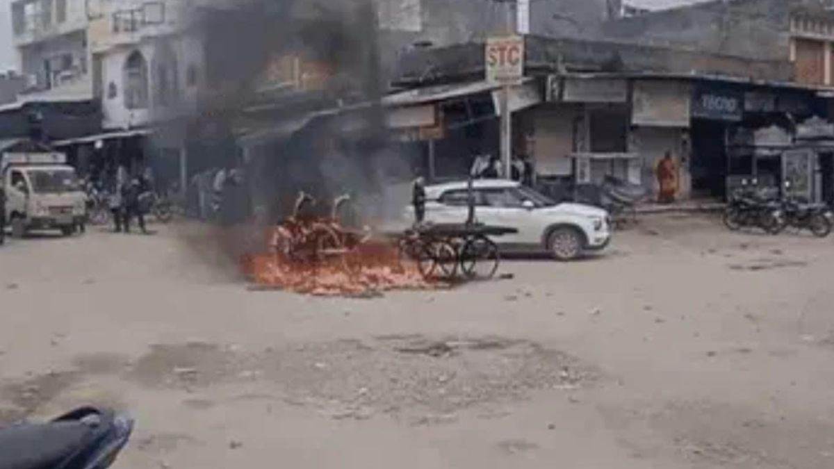 tension after vandalism in shiva temple in udaipur dungla protesters block road