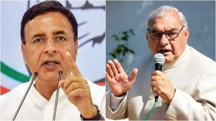 कांग्रेस महासचिव रणदीप सुरजेवाला और हरियाणा के पूर्व मुख्यमंत्री भूपेंद्र सिंह हुड्डा (फाइल फोटो)