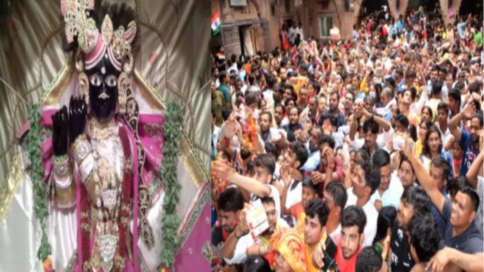 बांके बिहारी मंदिर में कुछ दिन पहले स्वतंत्रता दिवस पर भीड़ के कारण ये बने थे हालात।