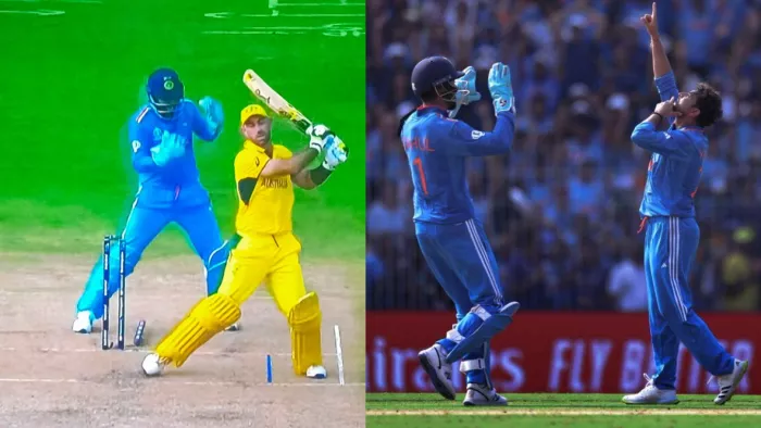 IND vs AUS: कुलदीप यादव ने मैक्सवेल को क्लीन बोल्ड करते हुए पवेलियन की राह दिखाई।