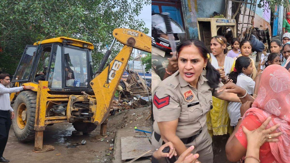 ncr gurugram illegal slums demolished in sector 12 amidst clashes