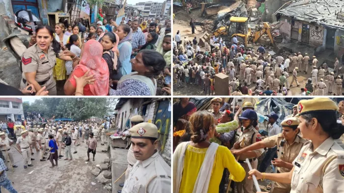 सेक्टर 12 में बनी अवैध रूप से झुग्गियों को तोड़ता जिला प्रशासन का बुलडोजर। फोटो- जागरण