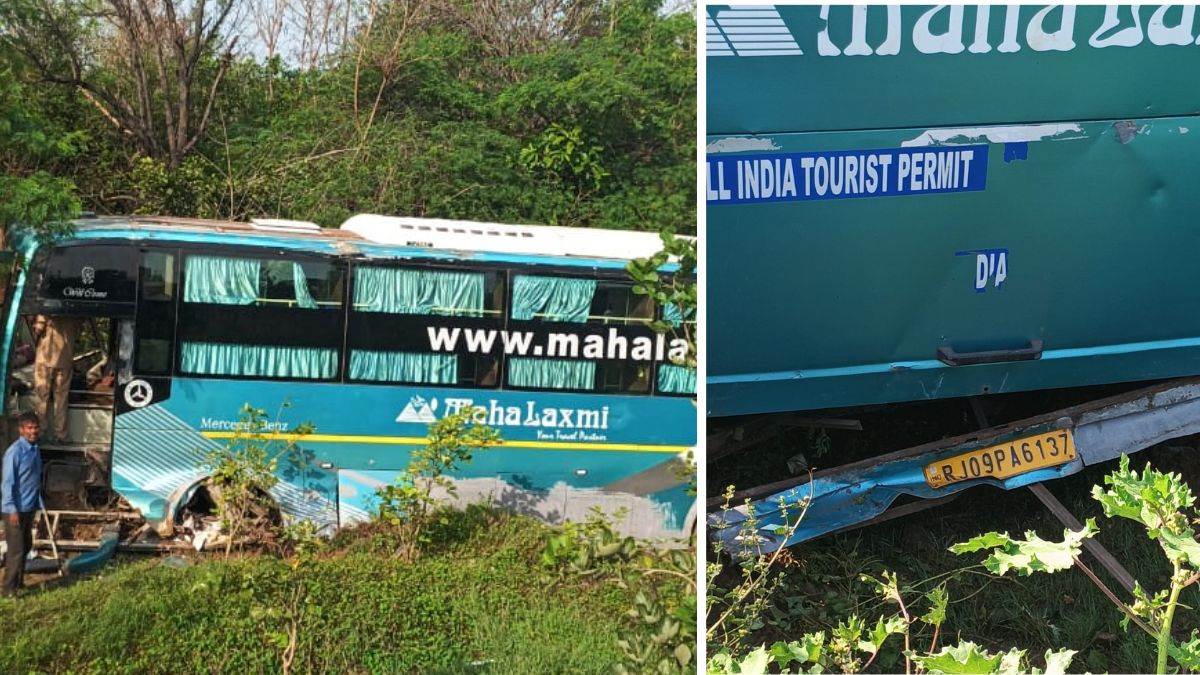 jhansi news sleeper bus from jaipur overturned in jhansi several passengers injured