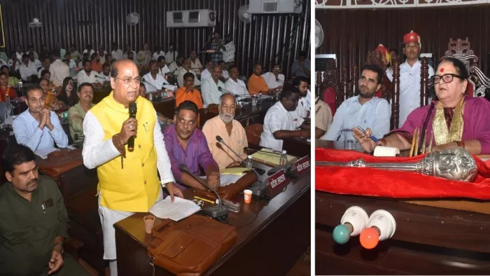 कानपुर नगर निगम हाउस बैठक में बोलते विधायक सुरेन्द्र मैथानी। जागरण