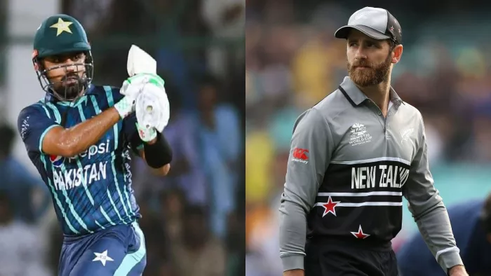 PAK vs NZ 1st Semifinal Live Streaming: केन विलियमसन और बाबर आजम (डिजाइन फोटो)