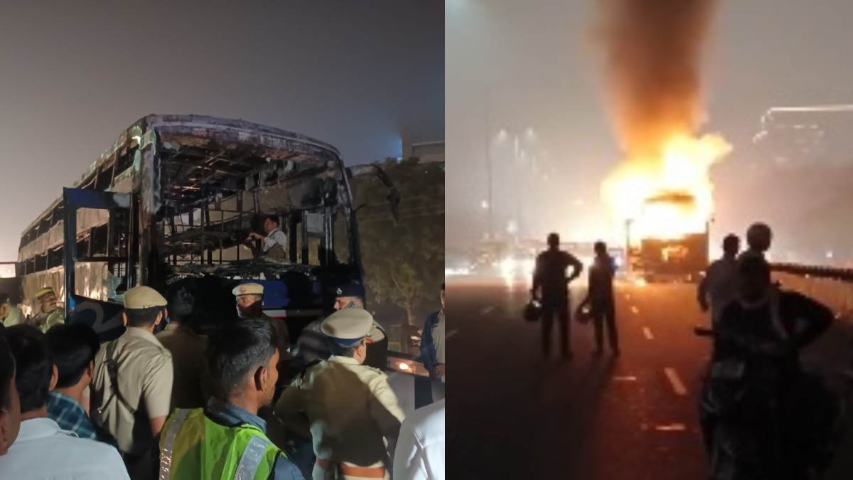 ncr sleeper bus caught fire on delhi jaipur highway many people died and injured in gurugram